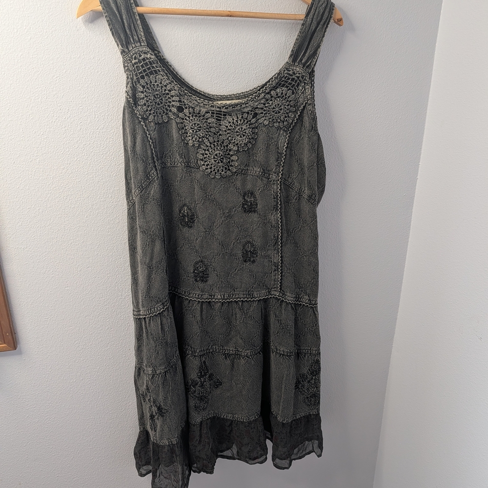 Rebellion Boho Crochet Lace‎ Mini Dress | Lace-Up Back | XL